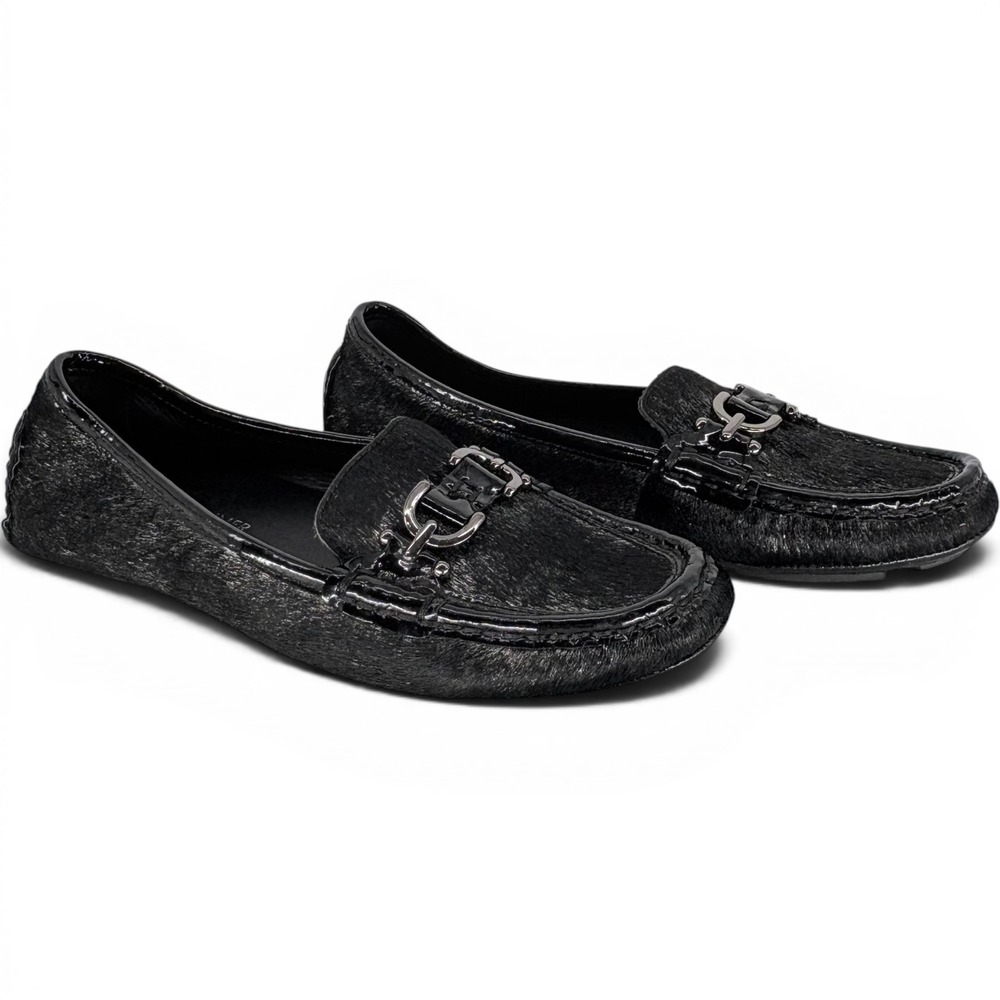 Donald‎ J Pliner Viky Loafers Womens 6M Black Hair Calf Horsebit Driver Shoes